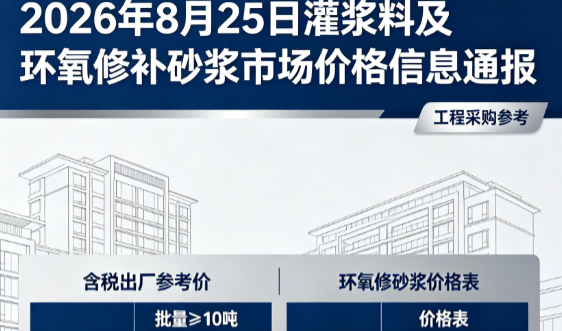 宜黄2026年8月25日灌浆料及环氧修补砂浆市场价格信息通报
